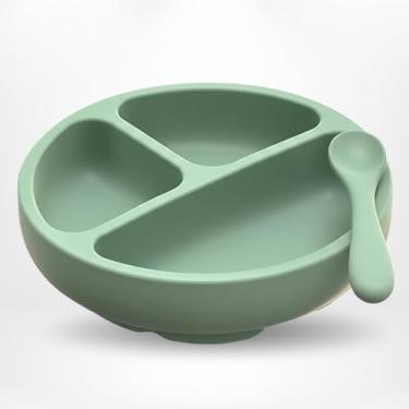 Imagem de Prato Infantil de Silicone com Divisórias e Ventosa, Verde Claro, Ideal para Refeições