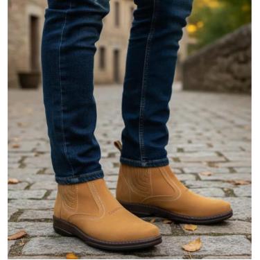 Imagem de Bota Masculina Em Couro Nobuck Botina Cano Medio Baixo Botinha Country