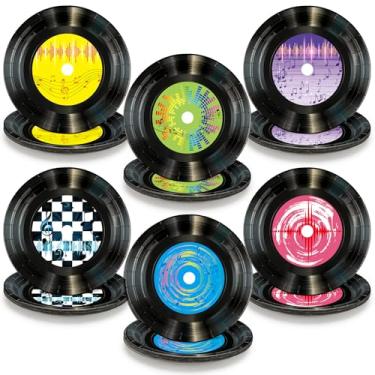 Imagem de FillTouch 60 peças, pratos de papel de 23 cm, decorações de festa, conjunto de pratos descartáveis, utensílios de mesa para aniversário de aniversário, lembrancinha de sobremesa (disco de rock dos