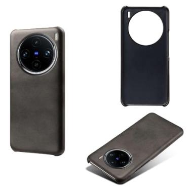 Imagem de Capa para vivo X100 Pro,Proteção contra quedas,Casca de volta de cor sólida simples,Design de couro de imitação de plástico-Black