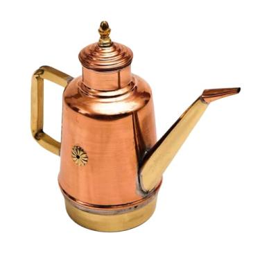 Imagem de KiBcsLic Pote dispensador de óleo de cobre com bico fino europeu, recipiente para garrafa de azeite de oliva de 450ml para buffets domésticos, cafeterias,