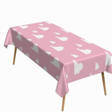 Imagem de ggaimwf Toalha de mesa retangular infantil de 152 x 250 cm com desenho animado céu nuvem rosa toalha de mesa lavável durável adequada para quarto de crianças, quarto, festa de aniversário, chá de bebê