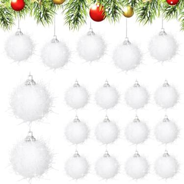 Imagem de Civaner 18 peças de enfeites de bola de árvore de Natal brancas brilhantes bolas de neve brilhantes para decoração de Natal de fazenda, bolas de neve com glitter de espuma inquebrável para presente de