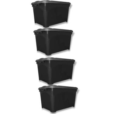Imagem de CAIXA ORGANIZADORA 95L COM TAMPA, ALÇAS, TRAVAS E RODINHAS TIPO CONTÊINER - PRETA (4 CX ORGANIZADORA 95L PRETA)