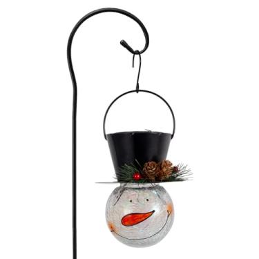 Imagem de Viveta Lanterna solar de boneco de neve, lanternas solares penduradas de Natal, lanterna impermeável de vidro rachado com gancho de pastor para decoração de jardim (pinha
