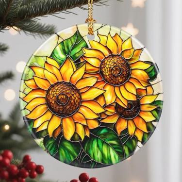 Imagem de Enfeites de Natal, enfeite de girassol, decorações de árvore de Natal, enfeites de férias, presentes de girassol, presente para amantes de flores, presentes de festa de fim de ano e ideias de presente