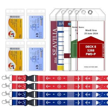 Imagem de SEAVILIA Pacote com 5 porta-etiquetas de bagagem de cruzeiro e 4 pacotes de cordões de navio de cruzeiro com porta-identidade à prova d'água, Cruise Essentials 2025 para NCL, princesa, carnaval, Royal