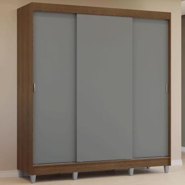 Imagem de Guarda-roupa Casal Com Pés 3 Portas De Correr Rustic Cinza Reno Madesa
