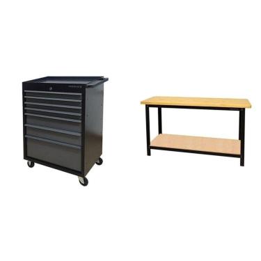 Imagem de Conjunto 1 Carro Profissional 7 Gavetas 1 Bancada Profissional de 150cm para Ferramentas Presto Preto