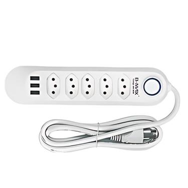 Imagem de Régua Extensão 5 Tomadas Cabo 2 Metros Com 3 Entradas Usb