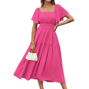 Imagem de Vestido feminino GRACE KARIN casual de manga curta Midi Rose M