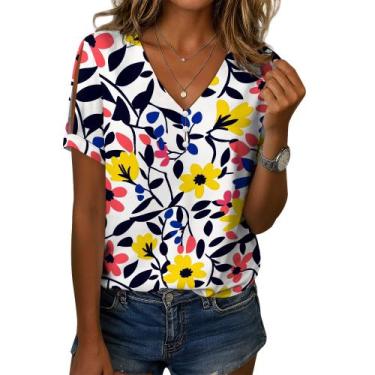 Imagem de Blusa feminina Zhyaj com estampa floral boho com decote em V e manga c