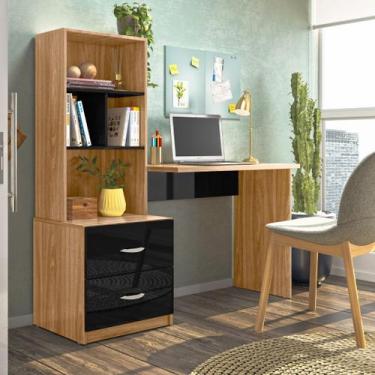 Imagem de Escrivaninha Home Office com Prateleira Cristal Nature Preto - Sushi M