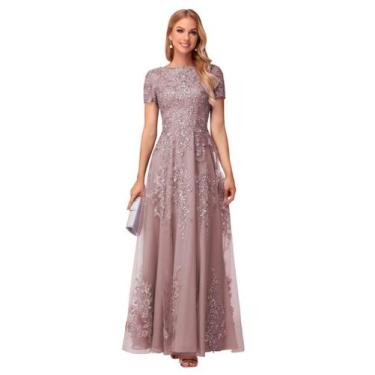 Imagem de Vestido Mãe da Noiva YOFF Dusty Pink Sequin Tule