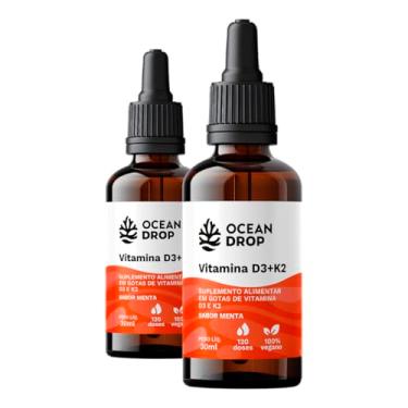 Imagem de Kit 2 Vitamina D3 + K2 em Gotas Ocean Drop 30ml Sabor Menta