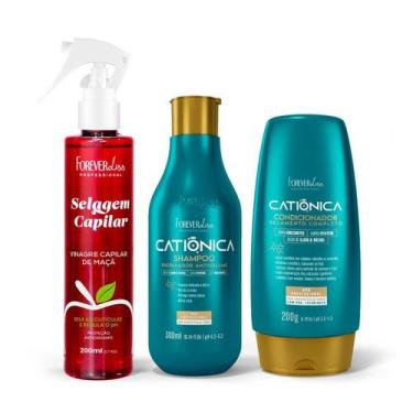 Imagem de Kit Shampoo, Condicionador Catiônica e Vinagre Forever Liss - Forever 