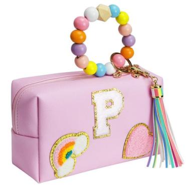 Imagem de Bolsa de maquiagem Elilier Monogram em couro PU impermeável personaliz