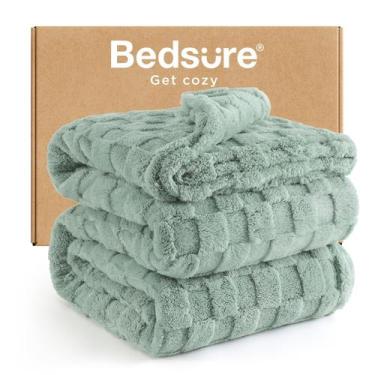 Imagem de Manta Bedsure Tamaño Completo Verde Salvia 213x229 cm Fleece Acogedor