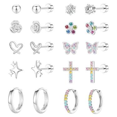 Imagem de LOFITOR 10 pares de brincos hipoalergênicos com costas planas para mulheres, meninas e crianças, lindo conjunto de brincos de argola de aço cirúrgico com cruz de flor de zircônia cúbica 316L de aço