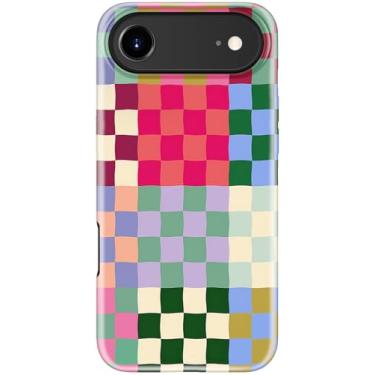 Imagem de STARVIP Capa fofa para iPhone Air – Compatível com carregamento sem fio – Capa rígida de camada dupla + capa de silicone – Capa protetora estética moderna para iPhone 17 Air – Tabuleiro xadrez