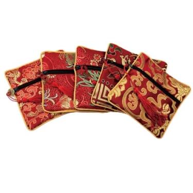 Imagem de Bolsa de Dinheiro Estilo Chinês Dragão Pequena Bolsa de Mão Pequena Lona Bordado Bolsa de Moedas com Borla Doce Flor Bolsa de Embalagem para Estudantes, T, Bolsa para moedas