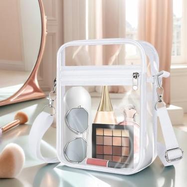 Imagem de Bolsa transversal transparente com alça de ombro ajustável, bolsa de armazenamento de maquiagem transparente mensageiro, Branco, Small, Casual