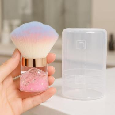 Imagem de Pincel de maquiagem de cristal transparente – pincel multiuso de base, pó e unhas com cerdas sintéticas macias, ferramenta de beleza portátil com base transparente para viagens e casa (3,4 x 4,5 x 6