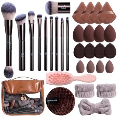 Imagem de BS-MALL Conjunto de pincéis de maquiagem profissionais com conjunto de esponja de maquiagem, pincel de maquiagem de ponta dupla, pincel de base para maquiagem líquida, pincel kabuki, pente de xampu e