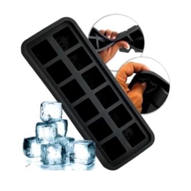 Imagem de Forma de Gelo Retangular em Silicone 12 Compartimentos Preto, 10cm x 25cm Lavável e de Alta Resistência Operação Manual