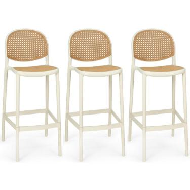 Imagem de Kit 3 Banqueta Alta Com Encosto Roma Em Polipropileno Cozinha/bancada - Nude