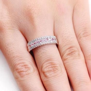 Imagem de Anel de meia eternidade empilhável com zircônia cúbica de fileiras, aliança de casamento minimalista para mulheres, design fino e elegante, perfeito para uso diário, anel de compromisso CZ prateado, 6