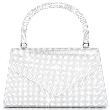Imagem de Davmrio Bolsa feminina para noite bolsa clutch bolsa feminina strass glitter bolsas pequenas festa casamento formatura, Prata