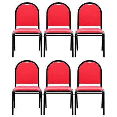 Imagem de Kit 6 Cadeiras Hoteleiras Auditório Empilhável Sintético M23 Vermelho - Mpozenato