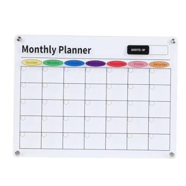 Imagem de Hyuduo Calendário Magnético de Apagamento a Seco, Placa de Planejador Mensal Acrílico 12x16 Com 4 ímãs Fortes, para Planejamento de Programação Doméstica de Porta de Parede de Geladeira
