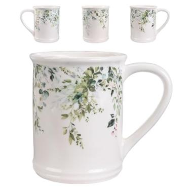 Imagem de Potiera Caneca de café grande de eucalipto verde sálvia de 473 ml, presentes de aniversário para mulheres, presentes de Natal para amantes de plantas, canecas de café com leite de cerâmica artesanal