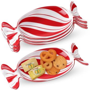 Imagem de Teenyyou 4 peças de prato de doces de Natal melamina bandeja de servir frutas sobremesa pratos de biscoito para festa de Natal, lembrancinha de Natal, lavável na lava-louças