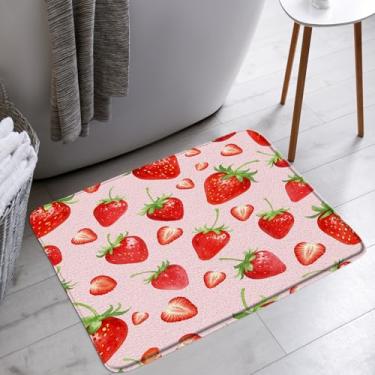 Imagem de STKKST Tapete de banho de morango fofo menina fruta vermelho rosa banheiro banheira tapetes capacho decoração vaso sanitário, 45,7 x 76,2 cm