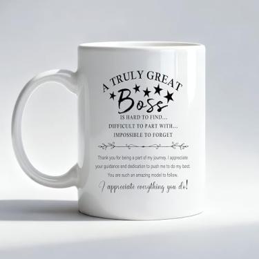 Imagem de Fyecoluo Caneca de café Boss Appreciation Gifts for Women Men, Best Bosses Gifts Coffee Cup, Thank You for Being Part of My Journey Caneca de café cerâmica 325 ml