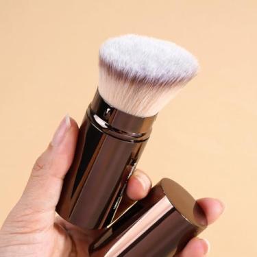 Imagem de 1 pincel de maquiagem telescópico angular para blush, contorno, iluminador e maquiagem de grande área (café)