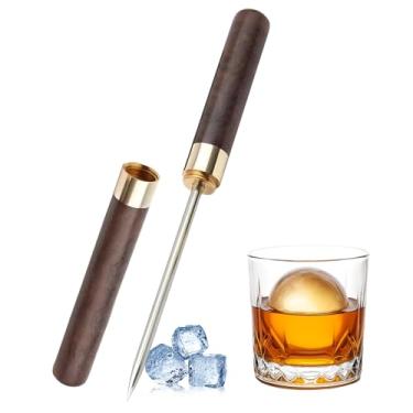 Imagem de Picador de gelo - Cortador de gelo de 22 cm, palheta de gelo de aço inoxidável com tampa e cabo de madeira antiderrapante, ferramenta de quebra de gelo para bares, cozinha, barman quebrando gelo