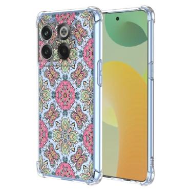 Imagem de WEIOUHR Capa para OnePlus 10T 5G Capa de telefone TPU transparente e macia, design de estilo boêmio, leve resistente a arranhões, para OnePlus 10T 5G (rosa verde)