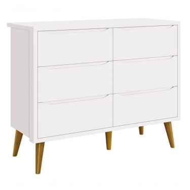 Imagem de Cômoda 6 Gavetas Théo New Branco Fosco Com Madeira - Moveisaqui