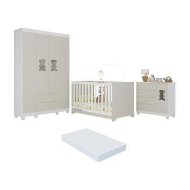 Imagem de Quarto de Bebê Completo Berço Americano 3 em 1 Colchão Fofura Multimóveis Mp4661 Branco/off White