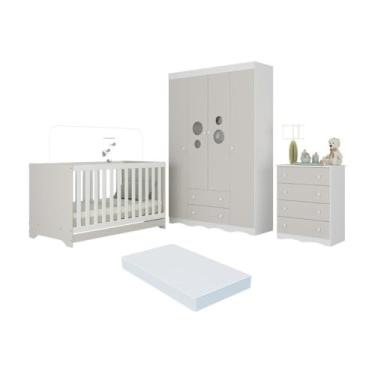 Imagem de Quarto de Bebê Completo Berço Americano 3 em 1 Colchão Sonho Multimóveis Mp4635 Branco/off White