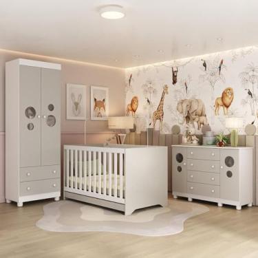 Imagem de Quarto de Bebê Completo com Berço Americano 3 em 1 Bombom Multimóveis Mp4626 Branco/off White