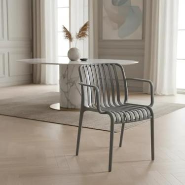 Imagem de Kit com 4 Cadeiras Milão, Cadeiras de Sala de Jantar com Braços, Conjunto para Sala de Estar (Cinza)