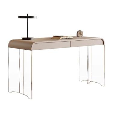 Imagem de Mesa de trabalho Mesa de escritório moderna em branco-creme com 2 gavetas, pernas acrílico estáveis, escrivaninha e penteadeira Luxuty Home(S)