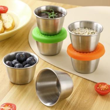 Imagem de 6 recipientes para molho de salada resistentes a vazamentos: copos de aço inoxidável reutilizáveis perfeitos para Bento, piqueniques e viagens