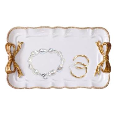 Imagem de Qulinshine Bandeja de joias de resina de laço, bandeja de anel de bugiganga, organizador de joias vintage, suporte de anel, tigela de chave de relógio, bandeja decorativa de resina para brincos de