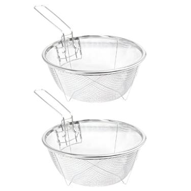 Imagem de Cesto de fritura de aço inoxidável com cabo longo, design de malha, 23 cm / 23 cm, ideal para fritar e cozinhar a vapor em panelas